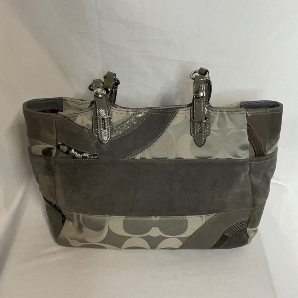 Coach F15459 Ocelot Tote Taupe Neutral Tones Patchwork Leather Suede Jaquard Bag - Picture 6 of 15